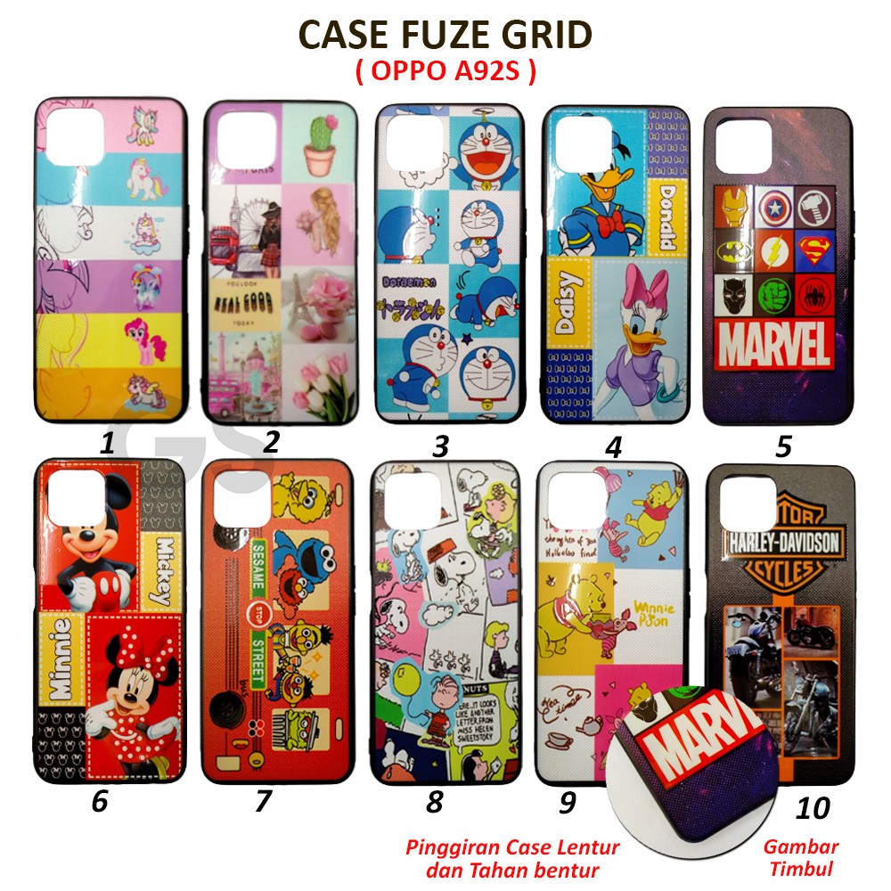 Casing OPPO A5 A9 2020 A92S F11 K5 6 Case Fuze Glass Grid Hardcase Tpu