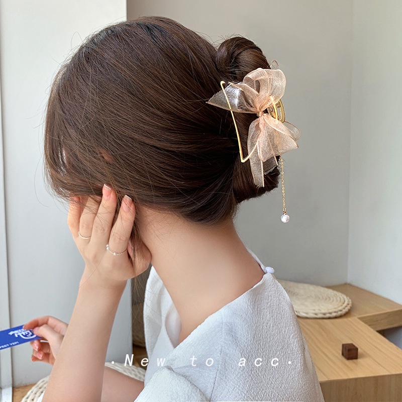 Jepit Rambut Pita Wanita Gaya Retro Aksen Mutiara Fashion Korean Import