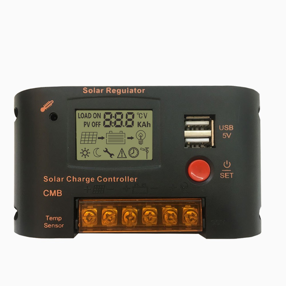 PWM Solar Charge Controller 12V//24V Regulator LCD Display Charger USB 5V Output