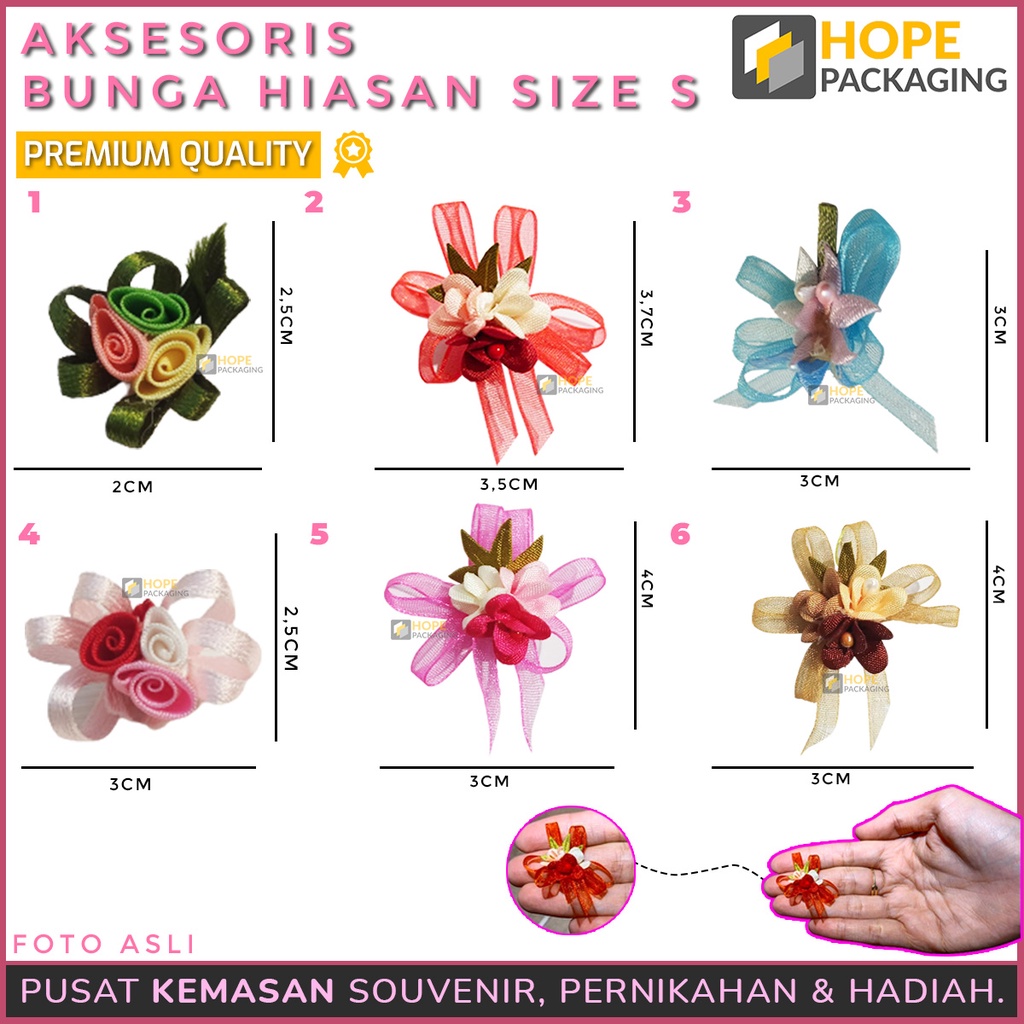 (5 pcs )Pita Hiasan Bunga Jadi Kotak Hampers Uk. S M L / Souvenir Aksesoris Kado Pita Mini