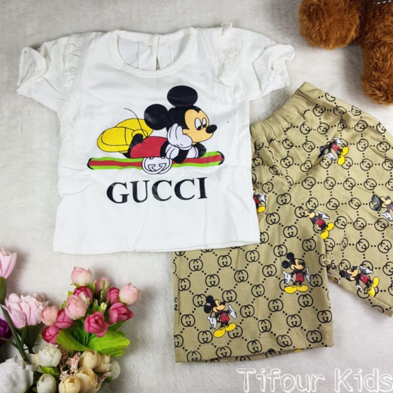 Tifour Kids - Setelan Baju Anak Perempuan Mickey Gucci All Size (3-9 bulan)