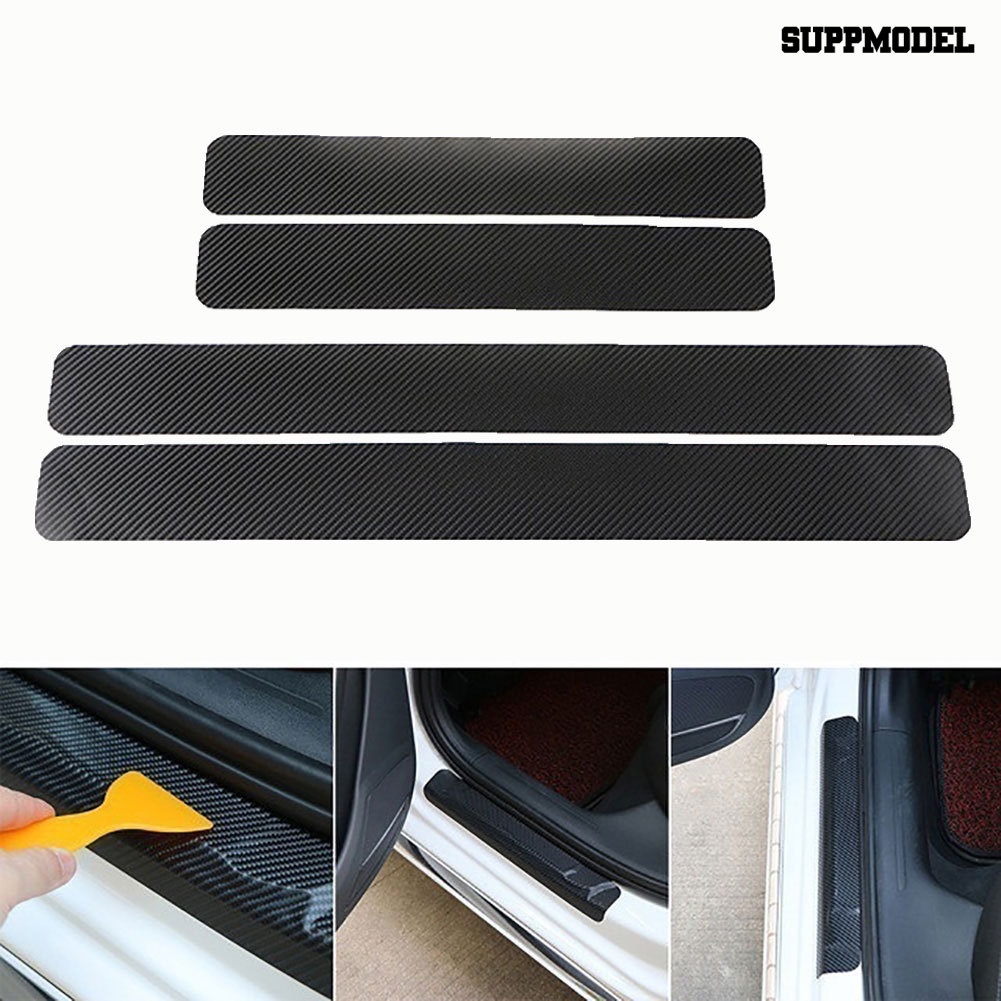 4pcs Stiker Pelindung Pintu Mobil 4D Bahan Carbon Fiber Anti Gores