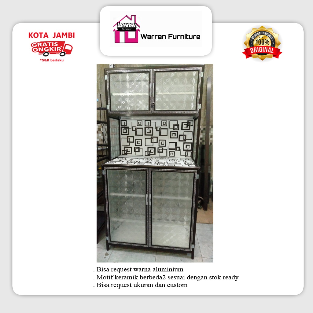 Rak piring / Lemari Piring / Aluminium Kaca model rata