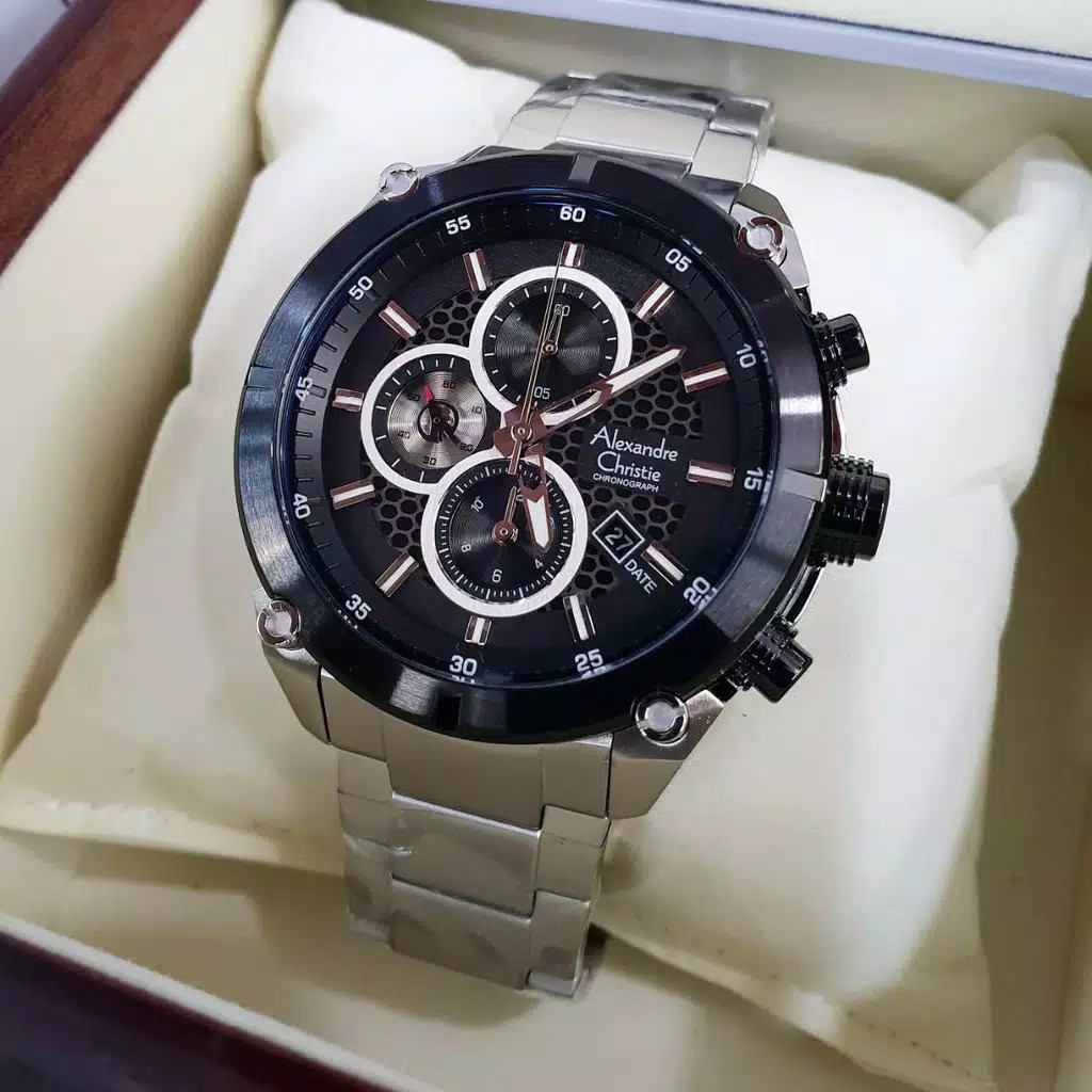 alexandre Christie  AC 6490 pria original  stainless steelsilver hitam