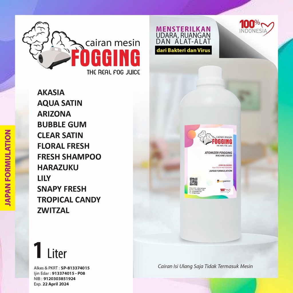 Cairan Mesin Fogging Aroma Wangi Segar 1 Liter / Cairan Fogging Wangi Segar 1 Liter Kemasan Botol