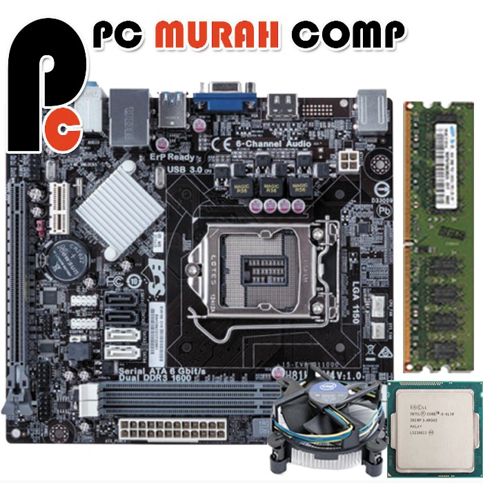 Mainboard LGA 1150 H81 DENGAN PROCESSOR I3 4130 RAM 2GB PLUS FAN