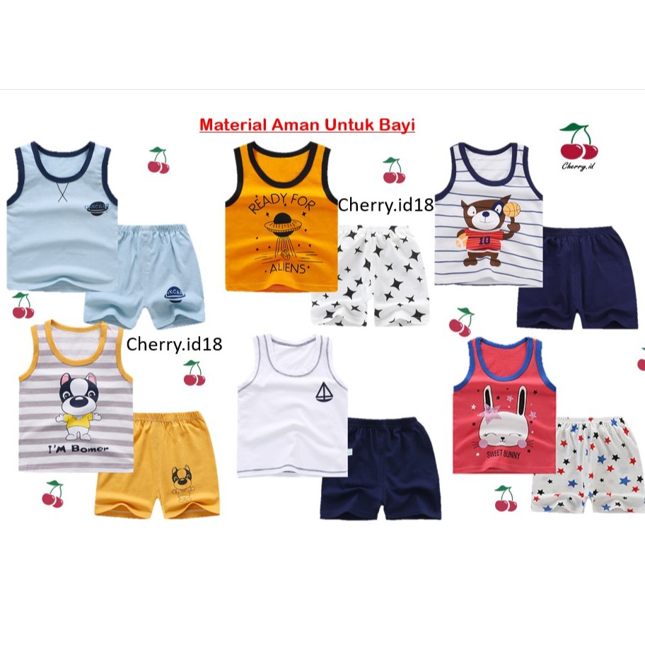 Cherry COD Setelan Pakaian Bayi Tanpa Lengan / Baju Singlet Anak Import / Pakaian Anak STL38