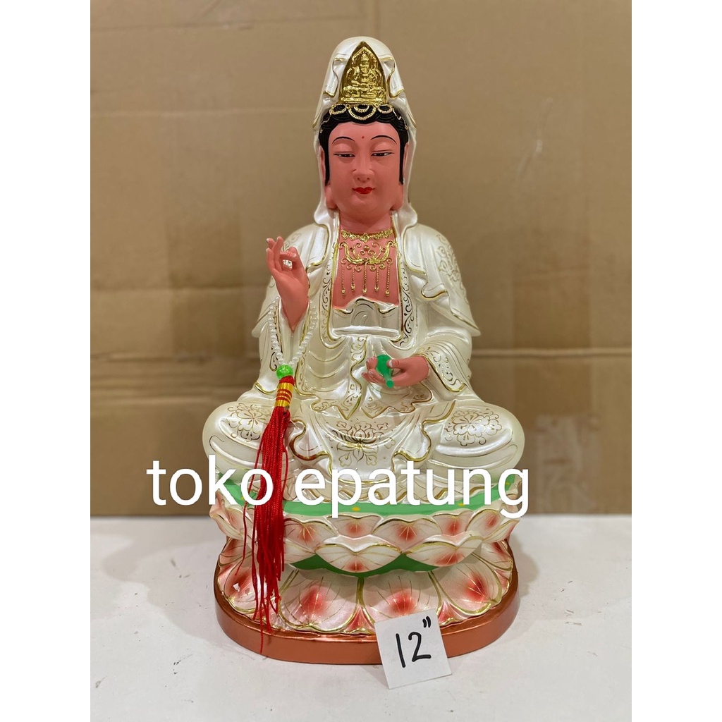 patung dewi kwan in kwan im guan yin kayu - 12 inch