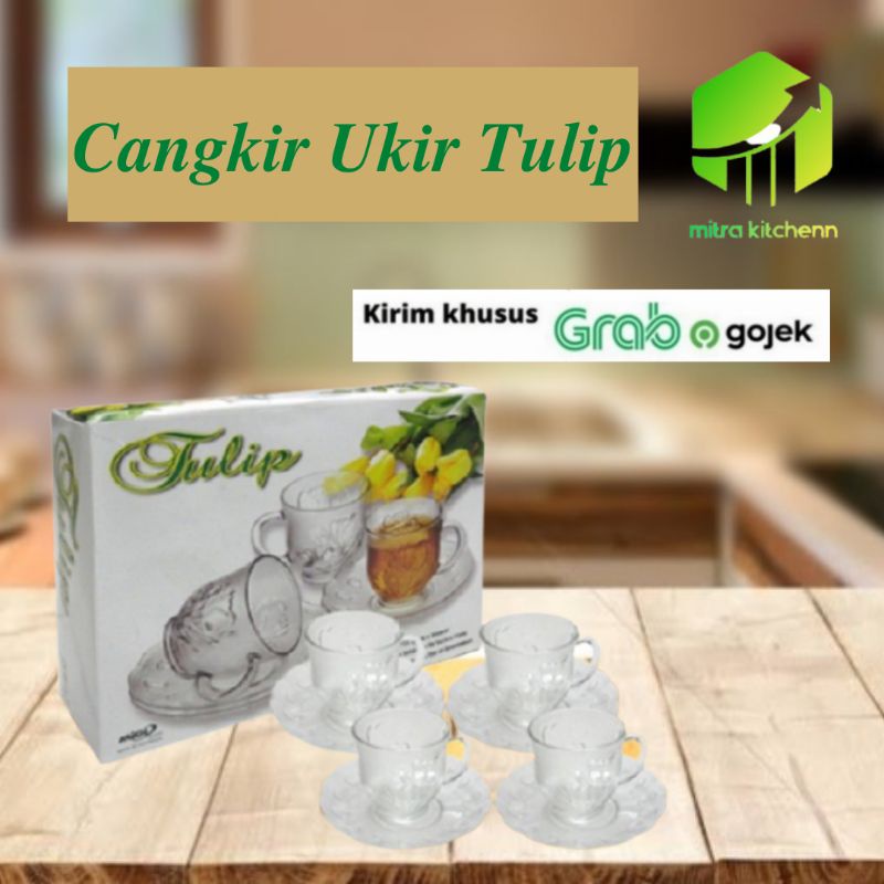 Gelas Beling Gelas + Pisin Set Merk Tulip Isi 4pcs