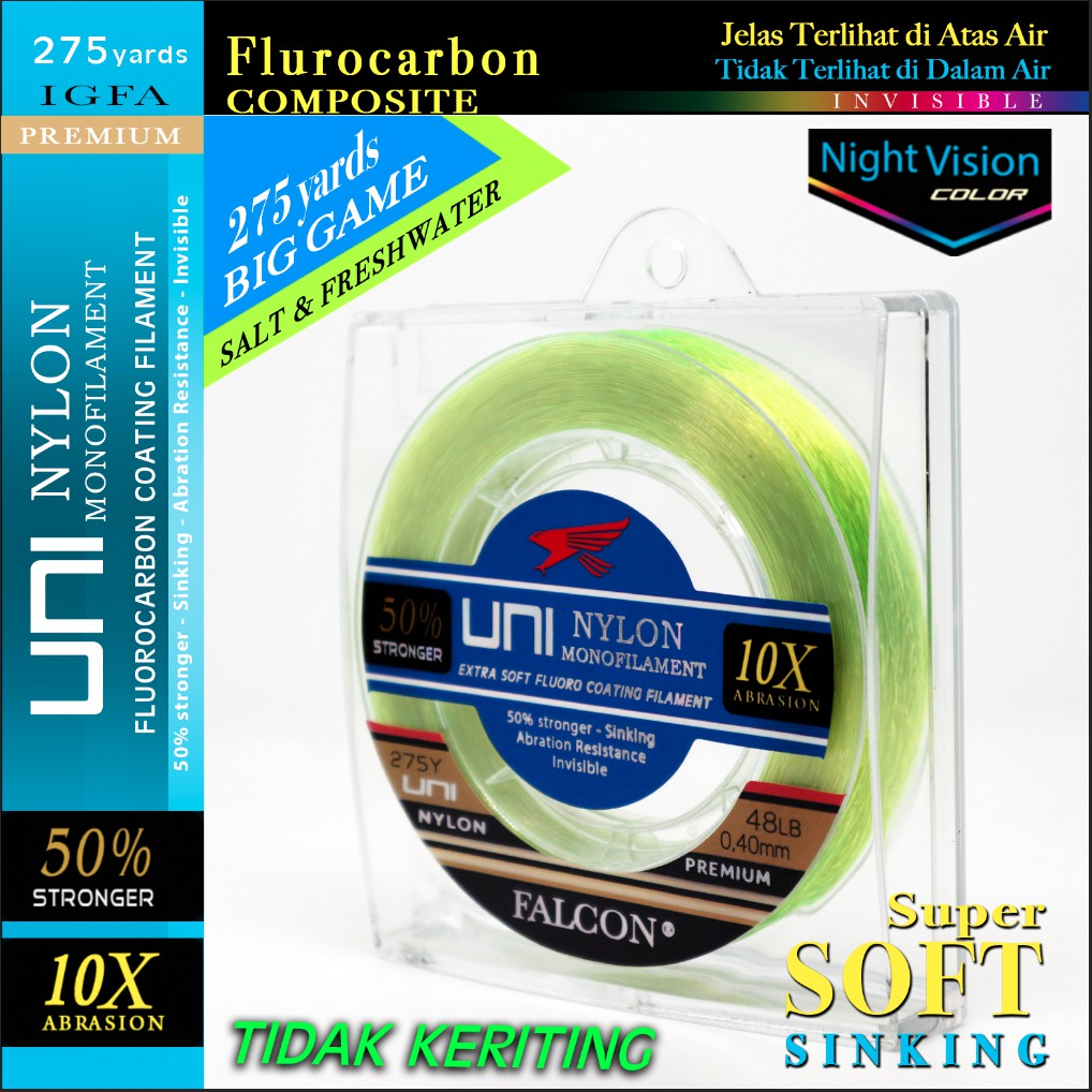 Senar Pancing Falcon UNI 275yards Yellow Fluo Night Vision