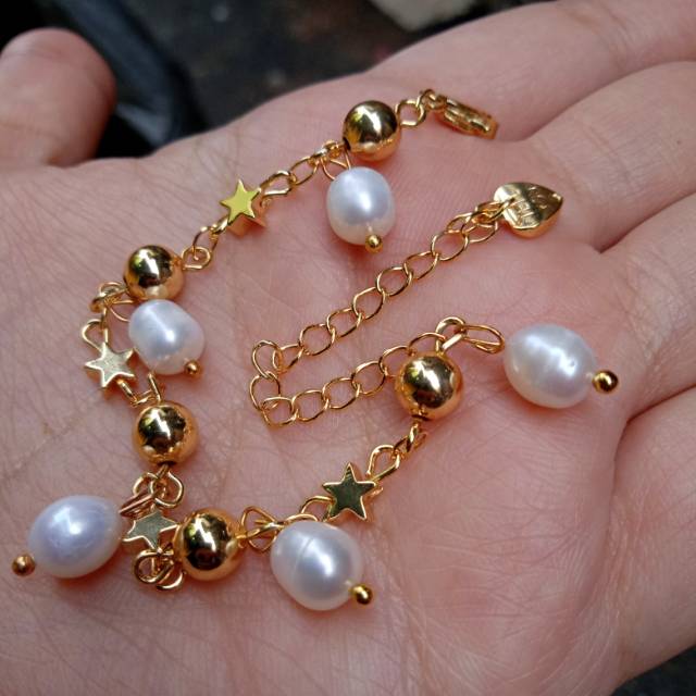 Gelang mutiara asli lapis emas | Mutiara hanan