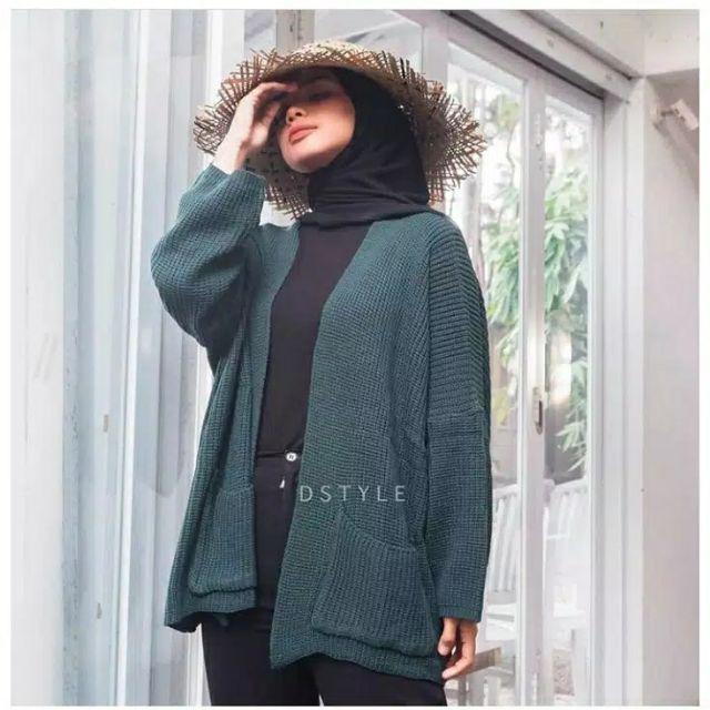 Kardigan Loocy Oversize - Pakaian Wanita - Bahan Rajut - Allsize-Emrald