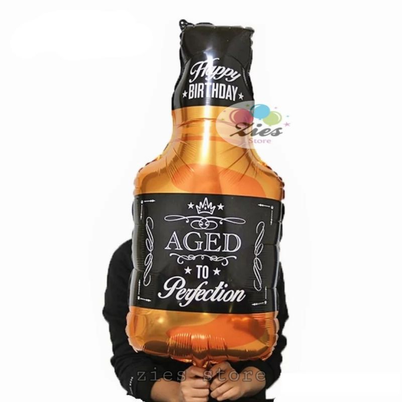 Balon foil happy birthday botol whiskey / balon foil botol wine perfection jumbo