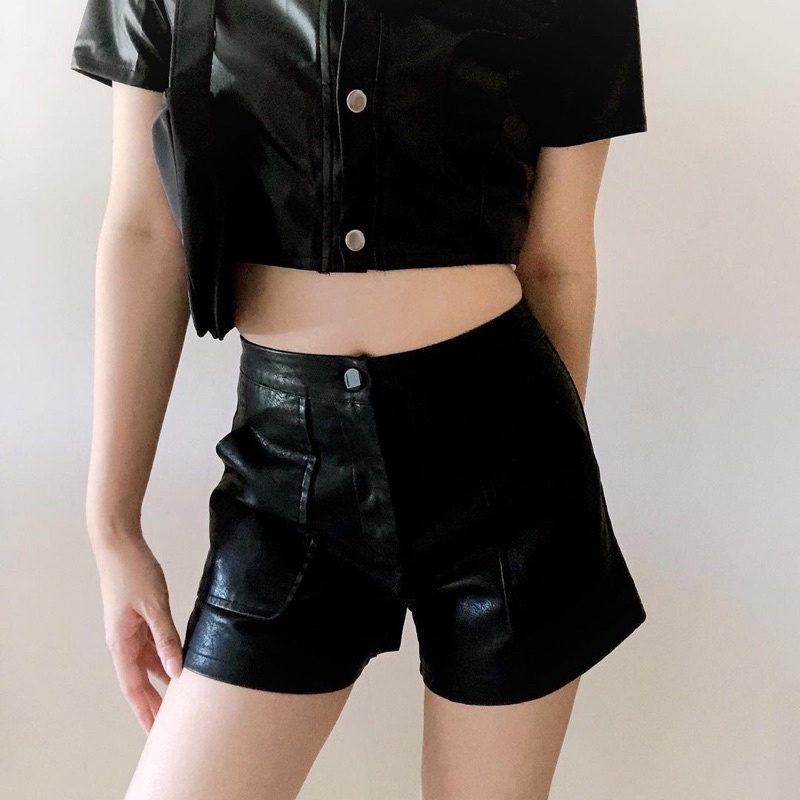leather black shorts