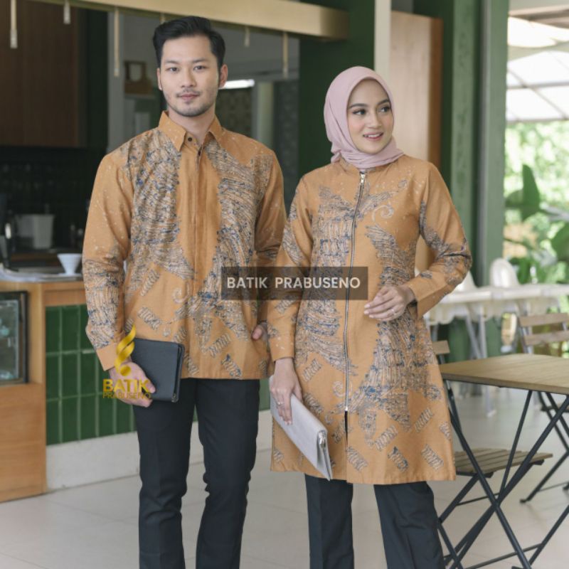 Batik Couple Prabuseno Motif Udarati Kuning Couple Batik Katun Dobby Model Baju Batik Terbaru 2022 B