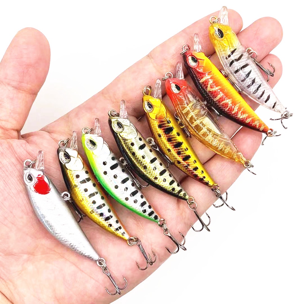 100Pcs 50mm 5g Umpan Pancing Buatan Bentuk Ikan Kecil Mata 3d Bahan Keras Ukuran Fishing Lure