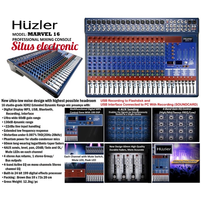 Mixer huzler marvel 16 original mixer 16 channel usb bluetooth
