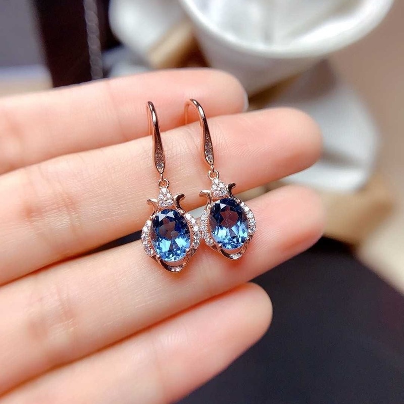 New Natural Blue Moissanite Sterling Silver Needle Earrings