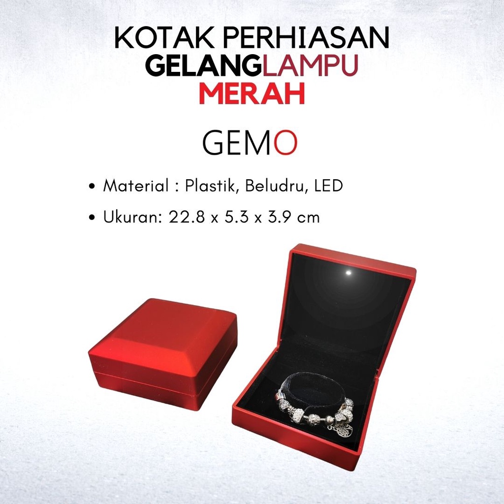 Kotak Perhiasan Berlampu Warna Merah Set / Cincin / Liontin / Gelang / Kalung Koye / Jewelry Box Tempat Perhiasan Lampu LED Murah Cocok Untuk Gift / Hadiah, Lamaran, Mahar Pernikahan, Hantaran Tunangan, Seserahan Pernikahan