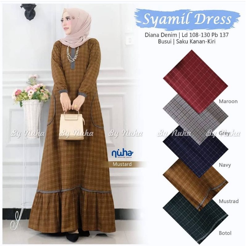 SYAMIL Dress - Gamis Denim Diana Terbaru LD102+ Busui Saku / asmara Maxy / R.25 - 222-6003