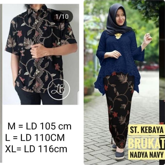 couple kebaya modern brukat bianca & kemeja batik pria / biru dongker