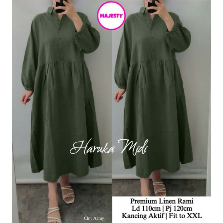 SIMIFASHION Haruka vintage Midi dress bahan linen premium