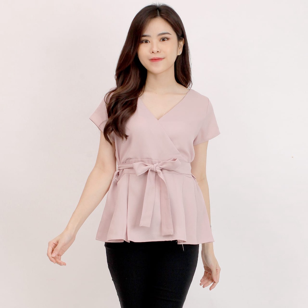 BAju Atasan Wanita Blouse Fashion Tangan Pendek 691-Vanila
