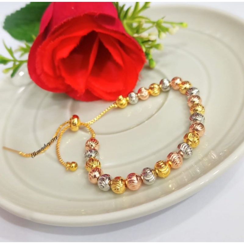 GELANG TITANIUM SERUT KELENTING BOLA KOMBINASI WARNA ANTI LUNTUR&amp;ANTI KARAT