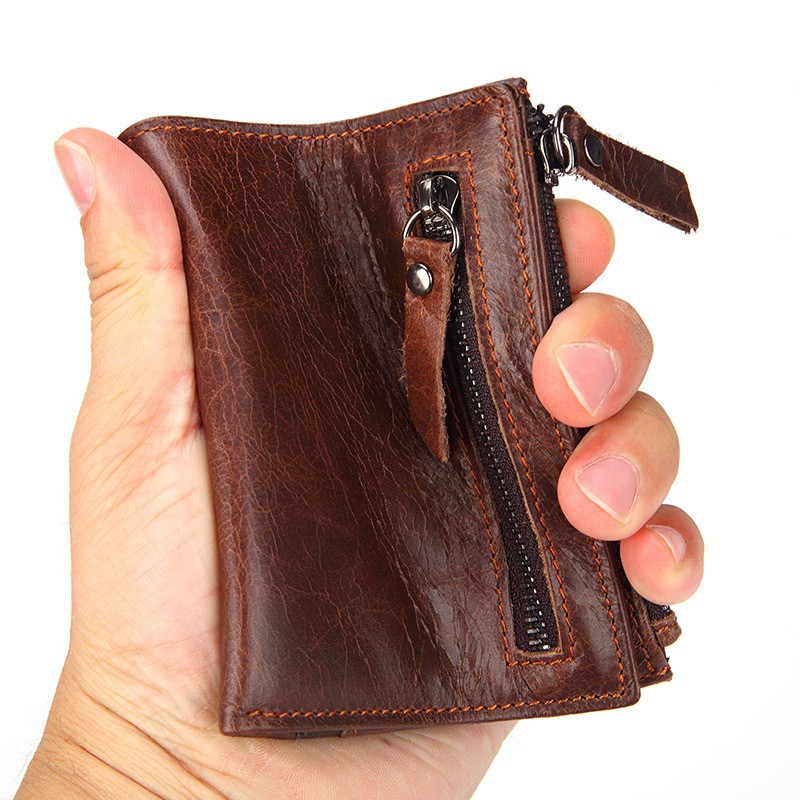 DOMPET UANG KULIT ASLI 100% UNTUK PRIA RESLETING TEBAL WALLET PURSE