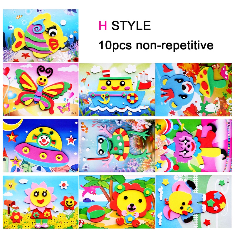 10Pcs Stiker Puzzle 3D Bahan Busa EVA Untuk Edukasi Dini Anak