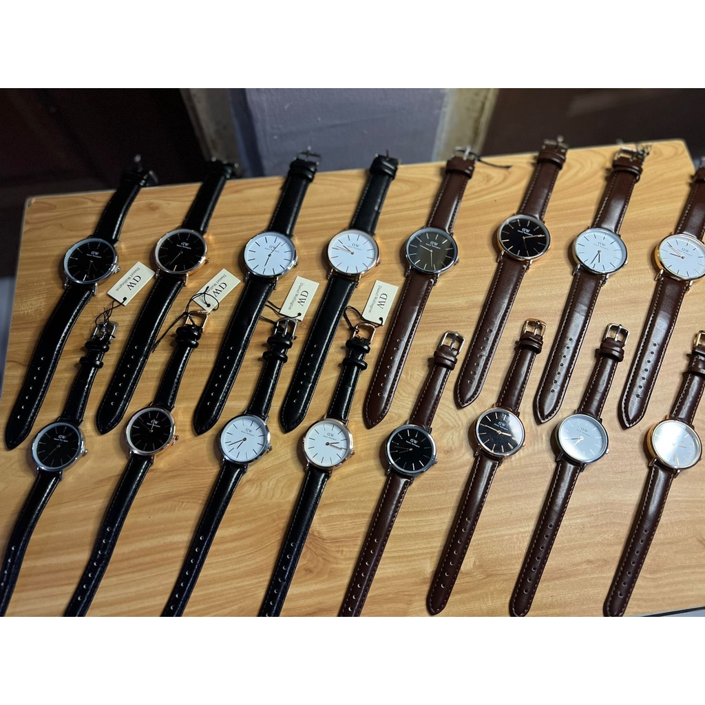 Jam Tangan Couple Tali Kulit Free Box &amp; Baterai Cadangan (BISA COD)