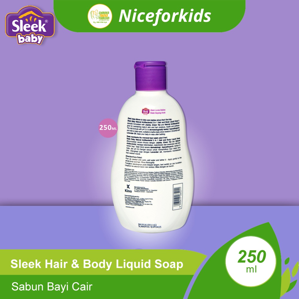 Sleek Baby Natural Antibacterial 2 in 1 Hair Andy Body Liquid Soap 120ml / 250ml / Sabun Mandi Bayi