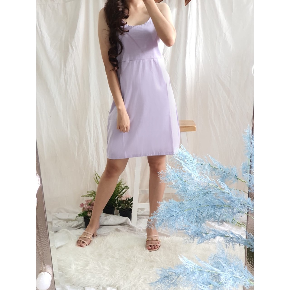 Dress bodycon tali spagheti pastel colour midi dress-lilac