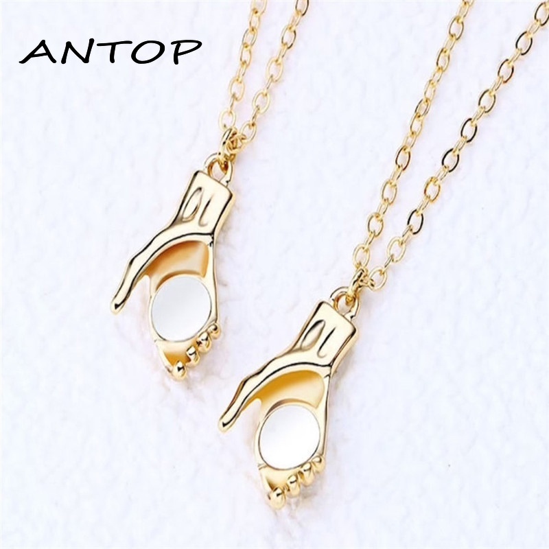 2 pcs Jabat Tangan Beberapa Kalung Rantai Klavikula untuk Wanita dan Pria Hadiah ANTOP
