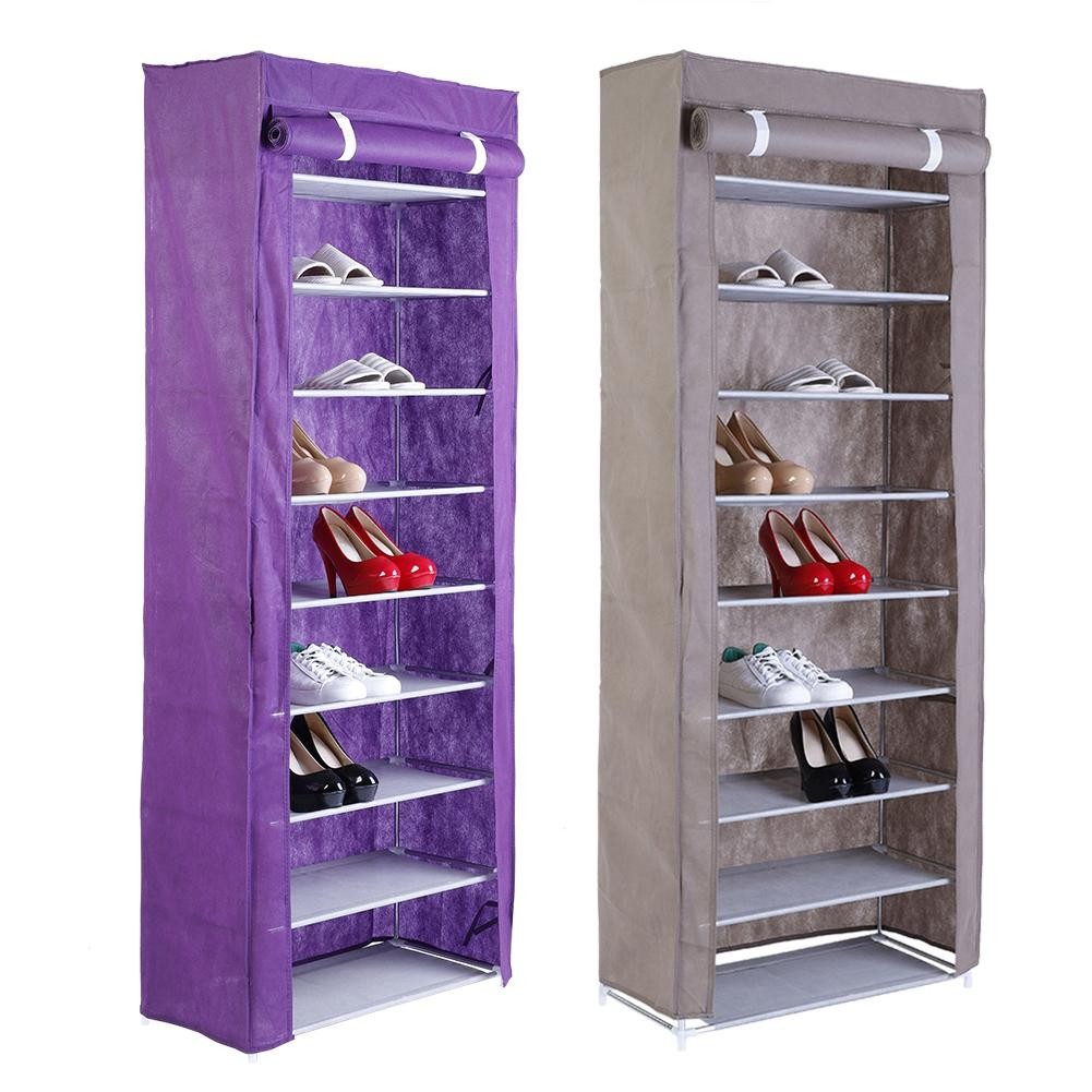 9 Tiers Shoe Rack Dengan Dustproof Cover Closet Shoe Storage Cabinet Organizer Shopee Indonesia