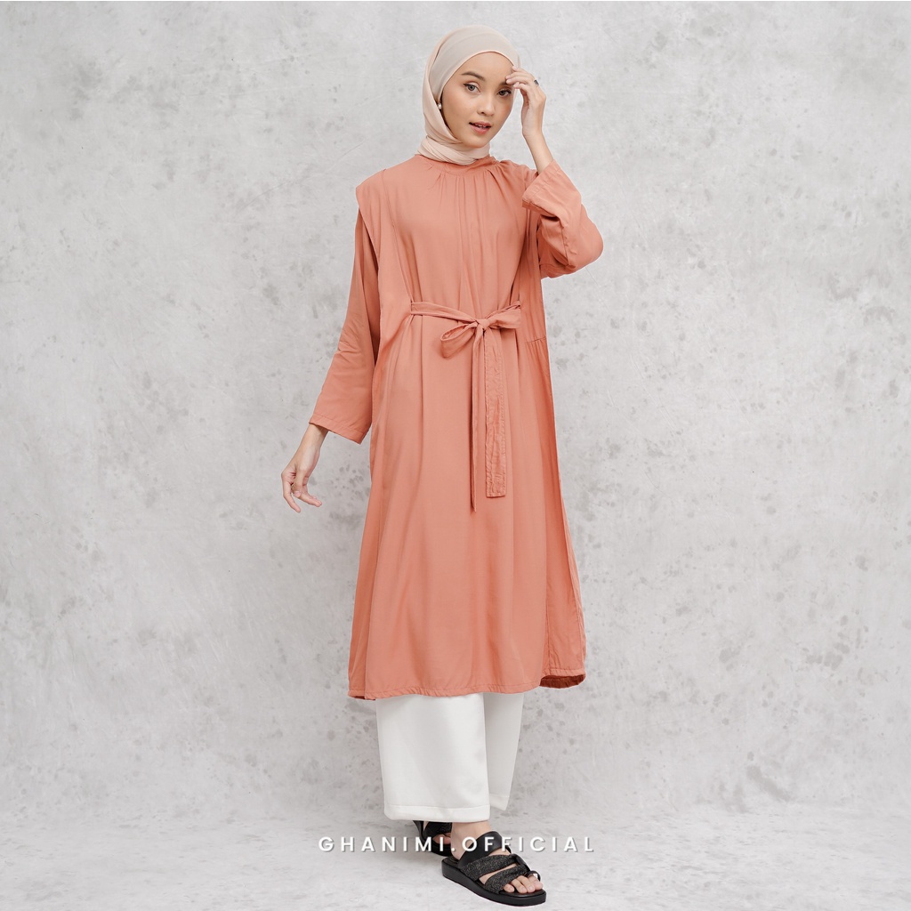 Ghanimi - Stasya Midi Dress / Dress Polos Tangan Panjang / gamis terbaru / dress kondangan kekinian / tunik tali polos lengan panjang / tunik casual formal simple