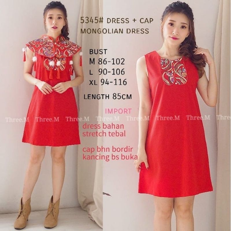 5345 Dress import wanita Merah Baju Imlek cewek Pakaian cewek Kostum Imlek Dress Red fashion Korea