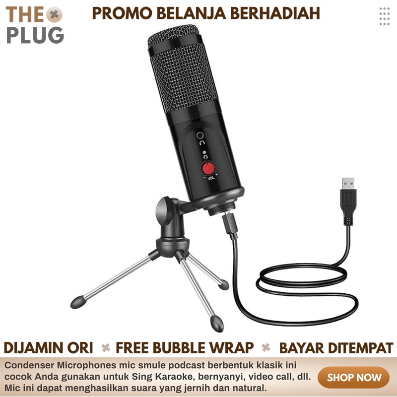 Mikrophone Microphone Condenser Perekam Suara Youtuber Mic Podcast USB Mikrofon with Stand