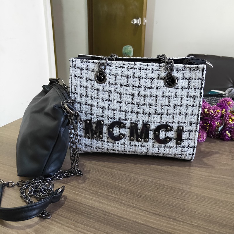 ready cod tas impor wanita kain kotak-kotak hitam dan putih selempang tas tangan slingbag