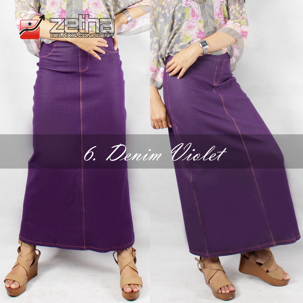 [BISA COD] ROK ZETHA DENIM VIOLET MODEL A-LINE / ROK ZETHA PANJANG / ROK JEANS