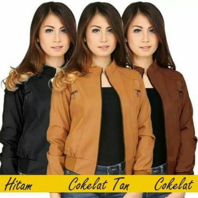Jaket Wanita Semi Kulit Rib tangan Karet anti angin motoran