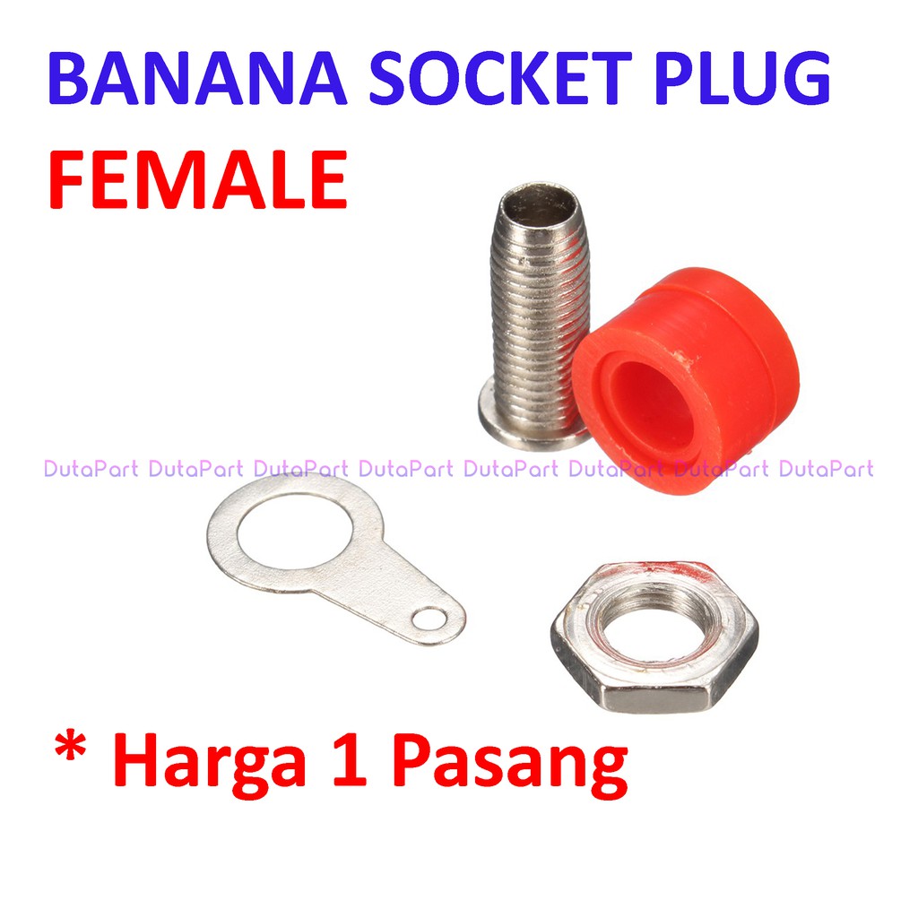 Satu Pasang Banana Socket Plug Jack Betina Female Merah Hitam Terminal Binding