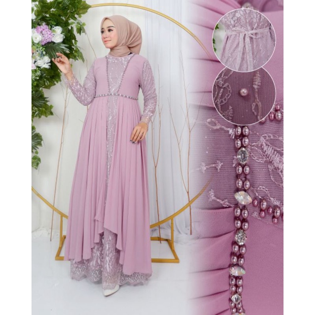 GAMIS DIANA // BAHAN TILLE BORDIR MUTIARA MIX CERUTY PLUS PAYET // By Jannah