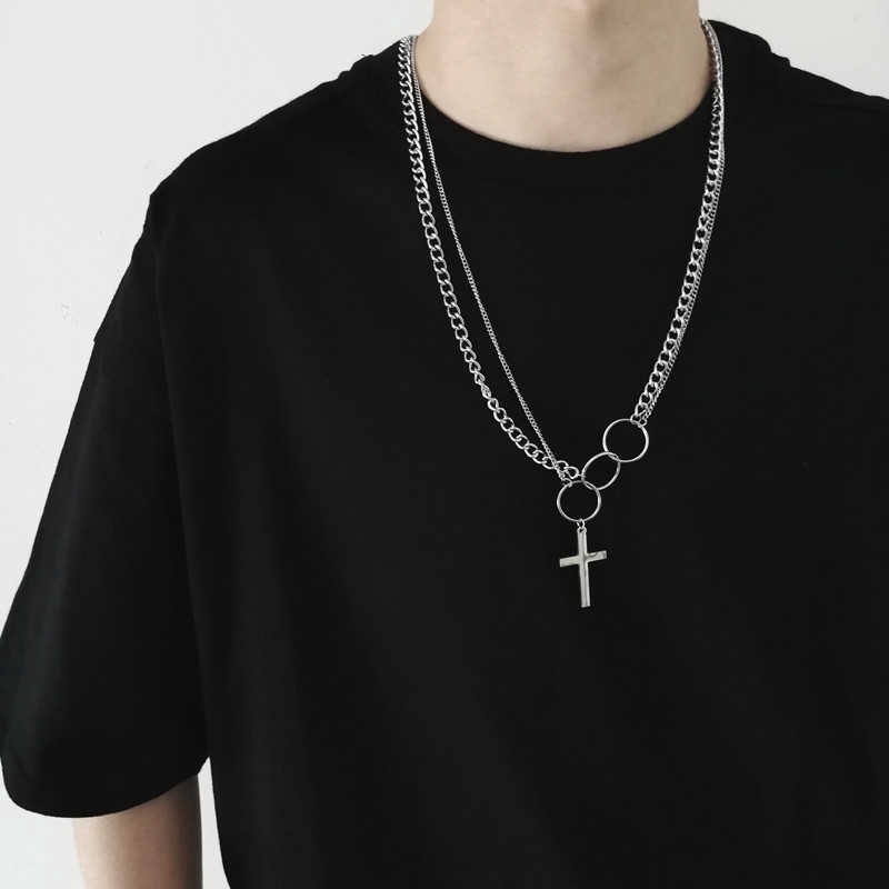 Kalung Salib Double Layer Gaya Hip Hop Punk