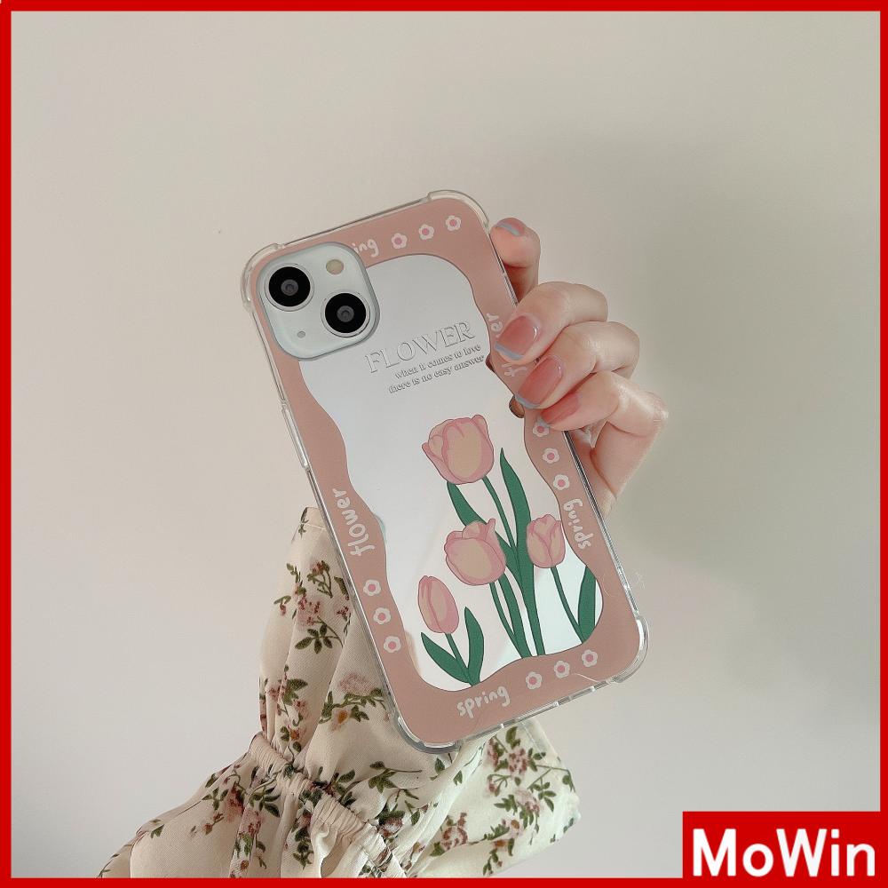 iPhone Case Acrylic HD Makeup Mirror Airbag Shockproof Protection Camera Green Pink Flowers Compatible For iPhone 11 iPhone 13 Pro Max iPhone 12 Pro Max iPhone 7 Plus iPhone xr