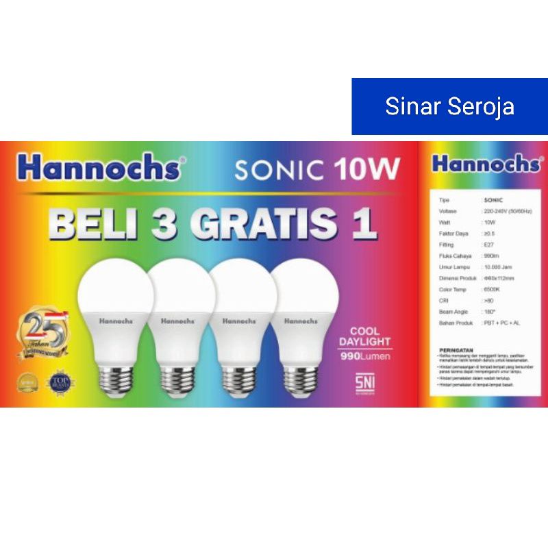 Lampu LED Bohlam Hannochs SONIC LED Bulb 6w 10w 13w Paket Buy 3 Get 1