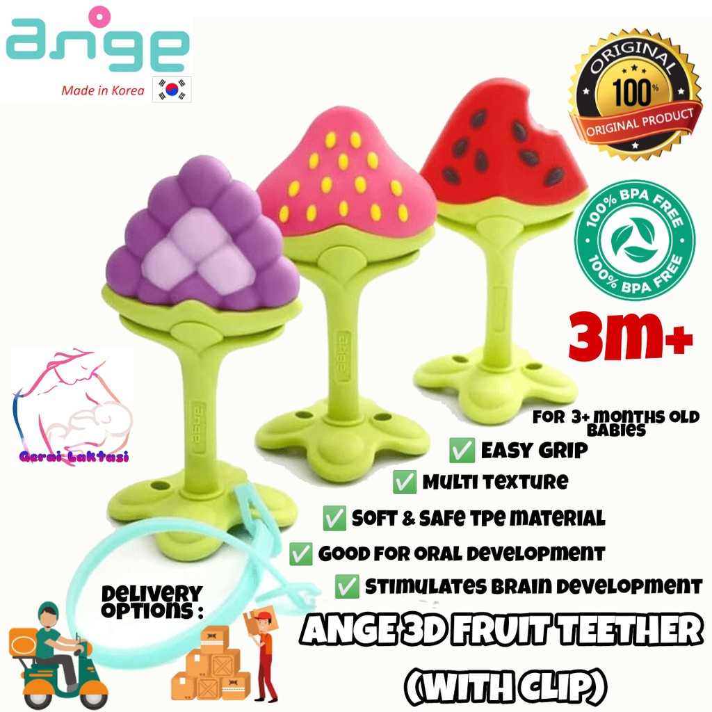 ANGE 3D FRUIT TEETHER STRAWBERRY GRAPE WATERMELON - GIGITAN BAYI 3D BUAH