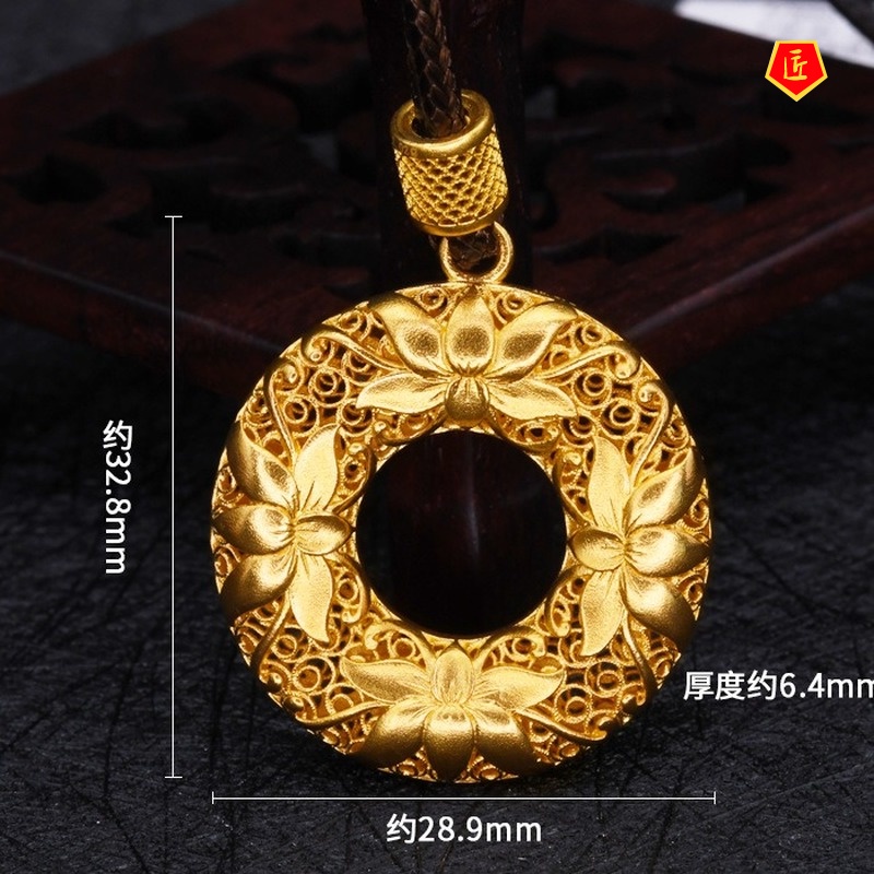 [Ready Stock]Lotus Peace Buckle Hollow 3D Gold Pendant Women's Fashion Necklace