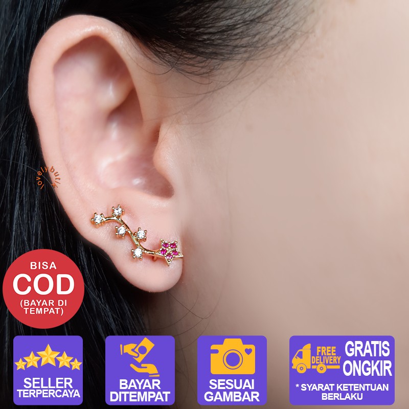 Lovelybutik Anting Xuping Emas Perhiasan Fashion Wanita Anting Wanita Korea Jepit Bunga Permata