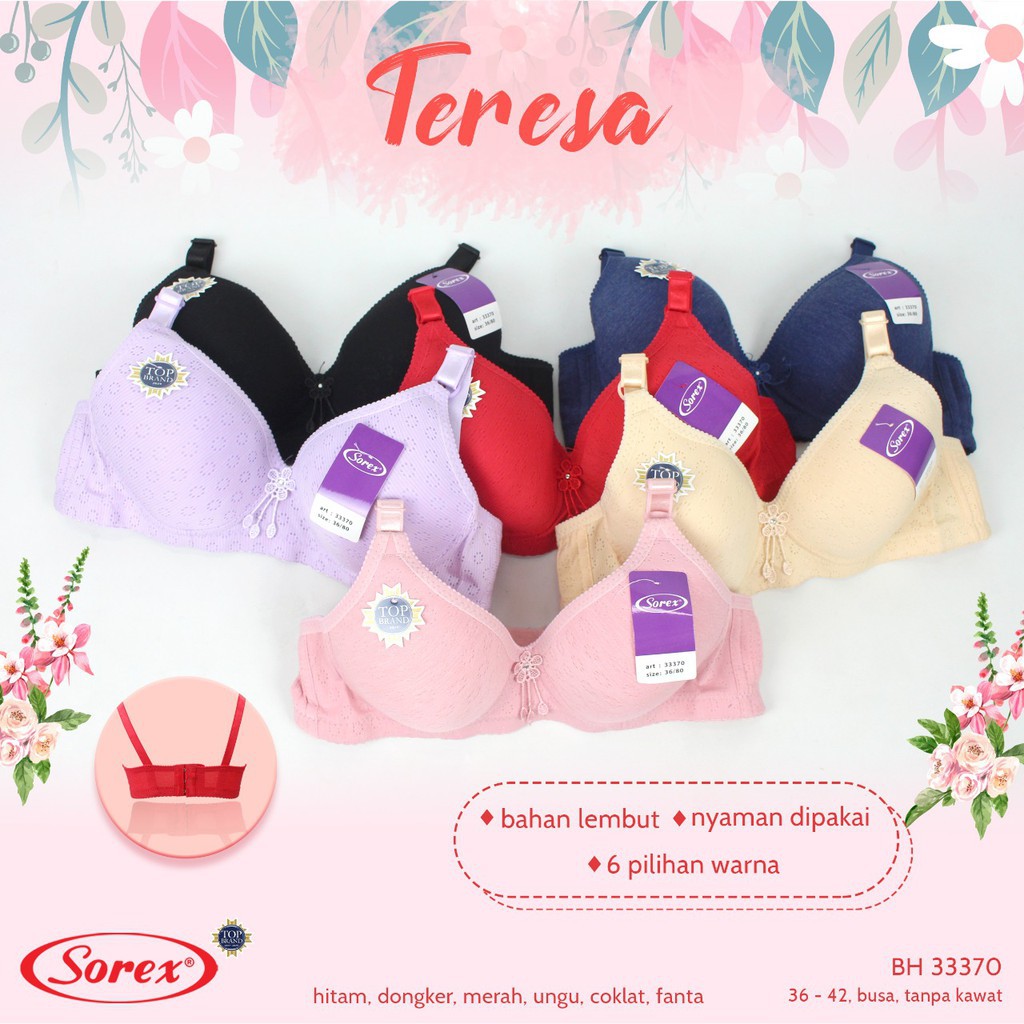 Sorex Bra Busa Sedang Tanpa Kawat, Kait 3 Cup setara Cup B, Teresa BH 33370 Fashion Harian